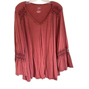 Sonoma Goods For Life Terracotta Red Crochet Lace Bell Sleeve Top 3X